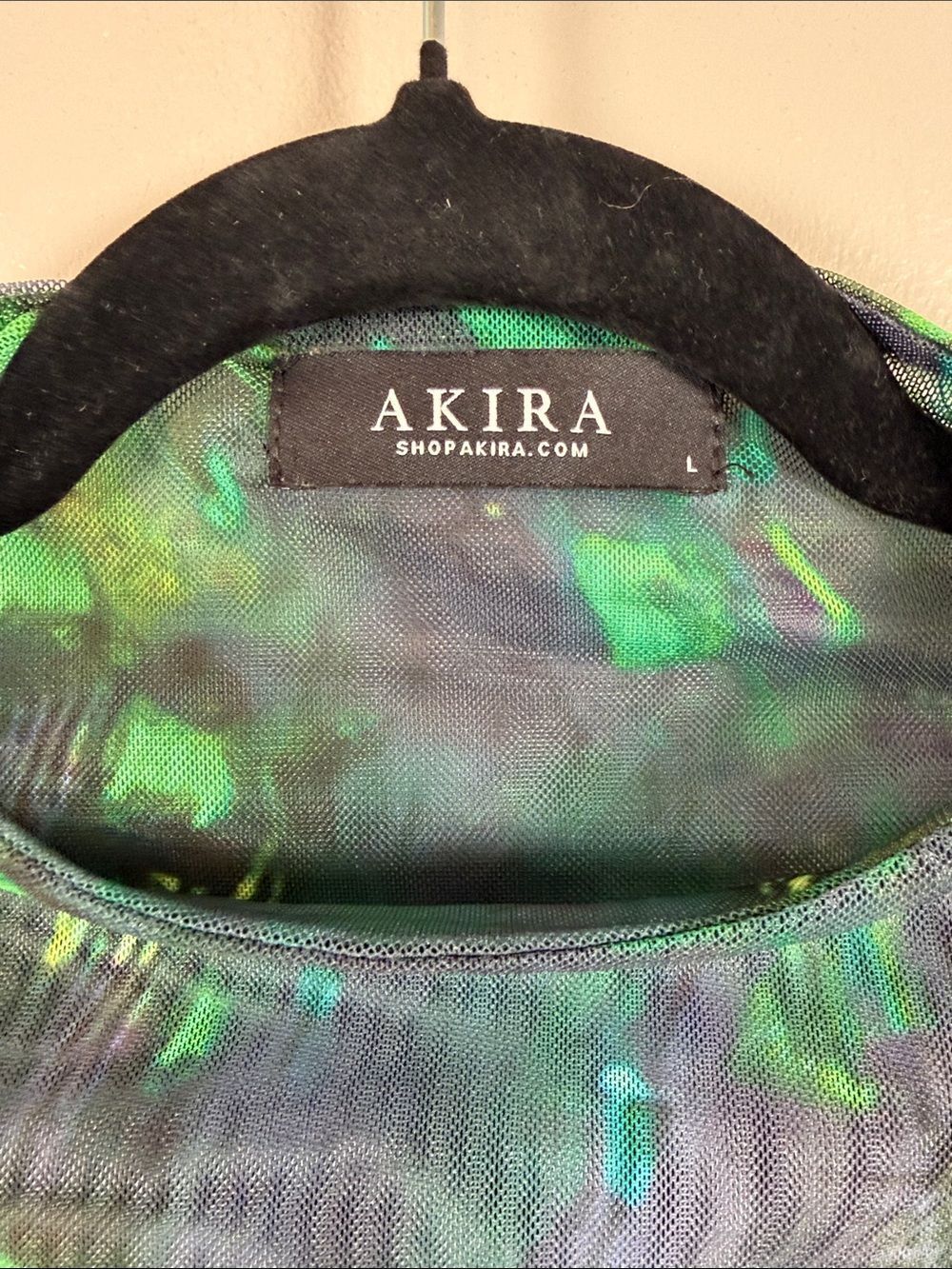 AKIRA Green & Black Abstract Mesh Long Sleeve Top –Sheer, Lightweight - Picture 2 of 10